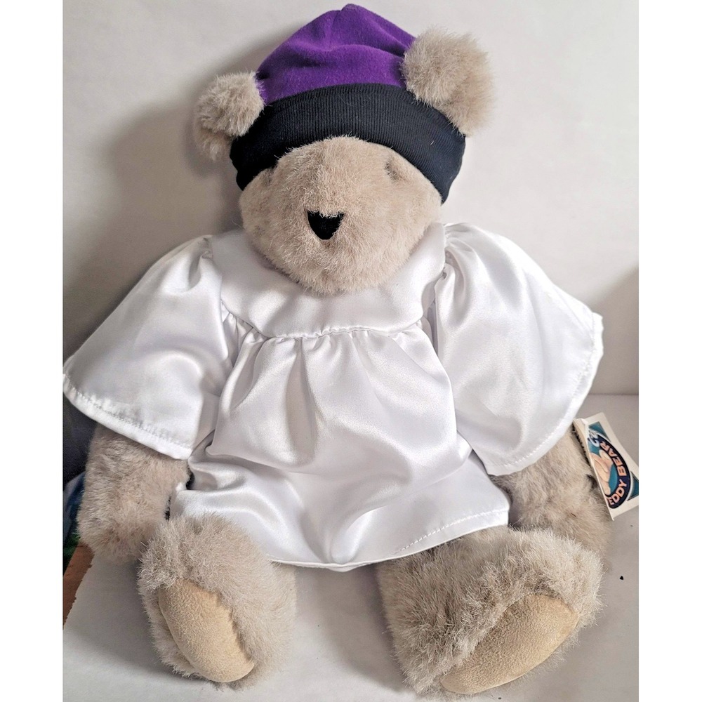 Vintage Vermont Teddy Bear Co Plush White Gown Purple Hat Medium USA 1993